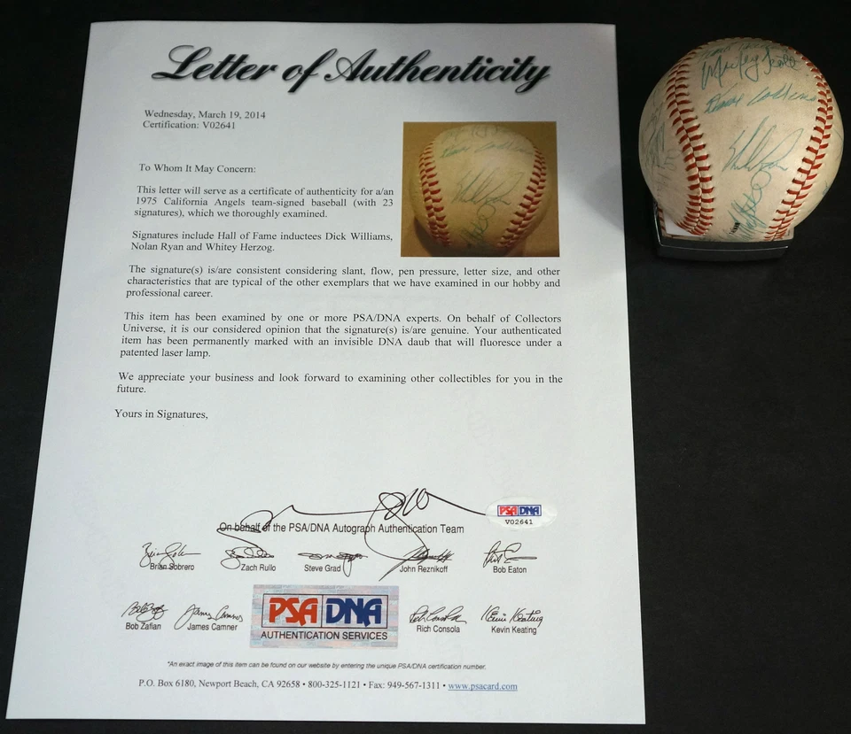 California Angels Signed 1975 Team Baseball 23 Sigs Auto PSA/DNA COA Nolan Ryan - Image 1 of 4