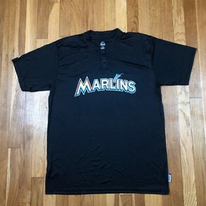 New Majestic Marlins Shirt Mens Large Florida MLB Baseball Black Sports Top - Picture 1 of 7