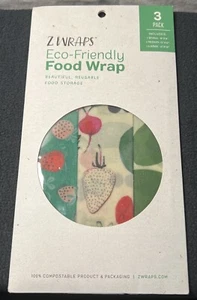 Z Wraps Eco-Friendly 3 Pack Food Wraps Reusable Food Storage Organic Beeswax - Picture 1 of 8