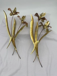 Vtg Floral 3D Mid Century MCM Brass Copper Wall Decor Metal Art Flowers IRIS 17" - Picture 1 of 7