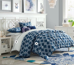 Pottery Barn Teen Cotton Comforter Droplet Geo Navy Full/ Queen 82 X 82 No shams - Picture 1 of 10