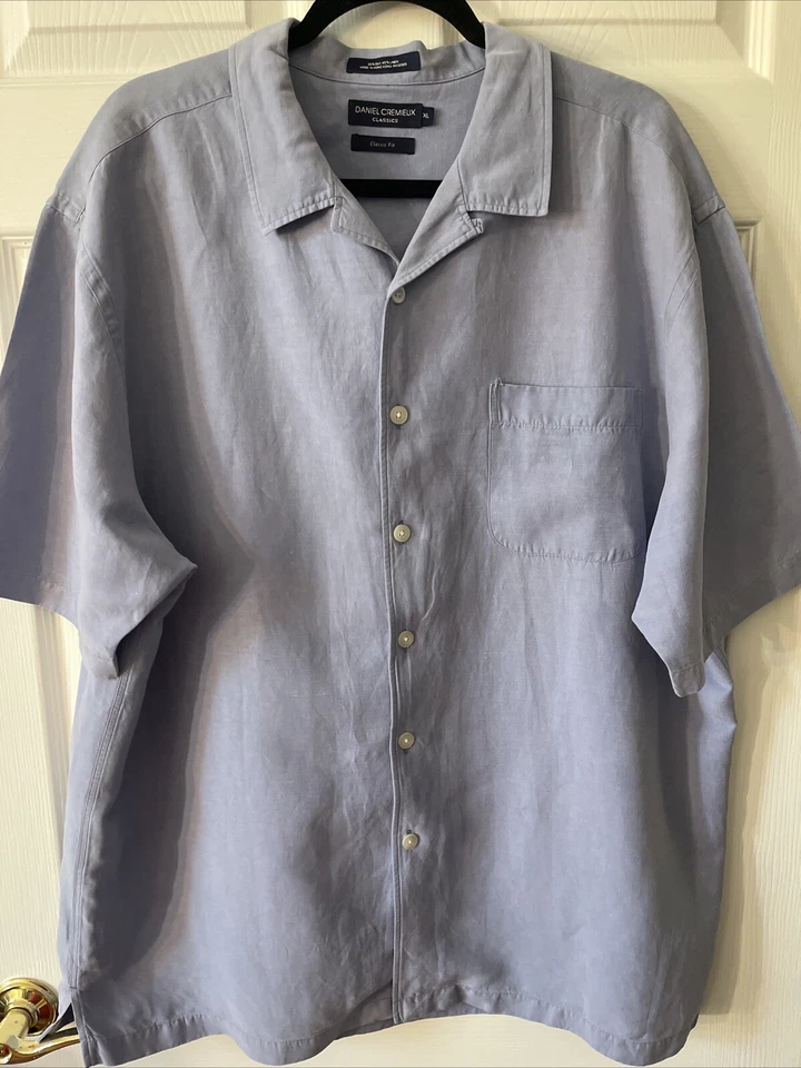 Daniel Cremieux Men Shirt XL Button Silk/Linen Blend Short Sleeve Pocket Blue - Image 1 of 4