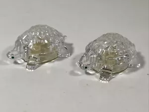 Lenox Lead Crystal Turtle Hand Carved Salt & Pepper Shakers Pair Czech Republic - Picture 1 of 12