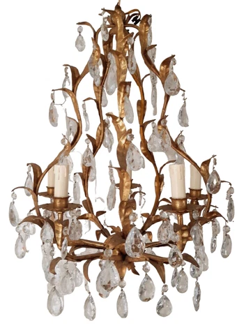 Gorgeous Vintage Chandelier glass Drops Gilded Metal Tole from Italy 1960's Cover