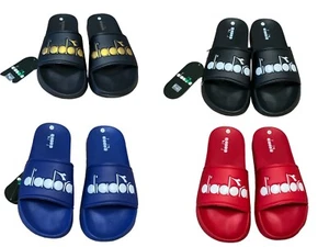 DIADORA Men's Slides Black Blue Gold Red White Size 9-12 NEW - Picture 1 of 29