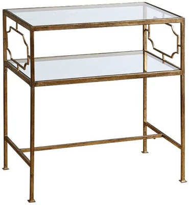 Traditional Iron Accent Side End Table 23 3/4" x 14" Gold Leaf Glass Living Room - Image 1 of 2