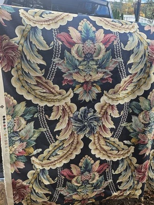 2-1/2 Yards Odyssey Upholstery Fabric Jacobean Baroque Floral Black 54" Pillows  - Image 1 of 4