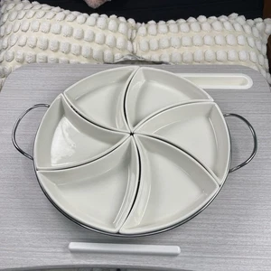 Godinger Silver Porcelain Relish Dish 6 section chrome base 13.25” - Picture 1 of 6