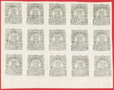 [mag622] COLOMBIA 1903 Boyaca Coat of Arms 10c gray Scott#4 MNG Block of 15 - Image 1 of 2