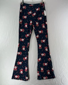 Celebrate Together Christmas Flare Pants Womens S High-Rise Santa Print Navy Red - Picture 1 of 9