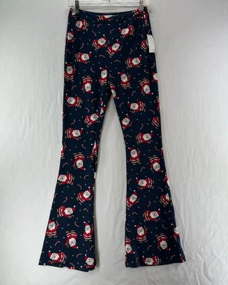 Celebrate Together Christmas Flare Pants Womens S High-Rise Santa Print Navy Red - Image 1 of 4