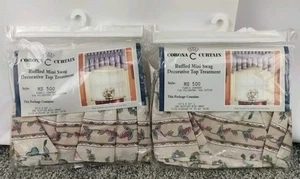 2 New Vintage Corona Window Curtains Cottage Ruffled Mini Swag 60"Wx20"L Floral - Picture 1 of 9