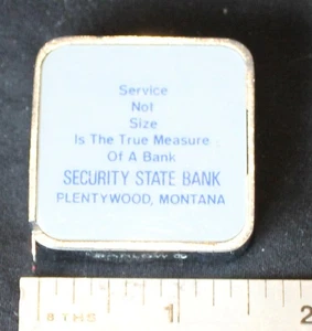 Cinta métrica Barlow vintage banco estatal de seguridad Plentywood, anuncio MT - Imagen 1 de 6