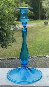 Antiker Kerzenständer Sinclaire mundgeblasenes Glas venezianisch Italien blau - Bild 1 von 6