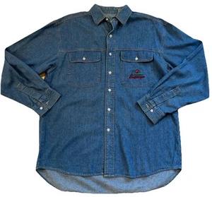 Vintage bugle boy men’s large blue cotton denim logo embroidered button shirt OO - Picture 1 of 8