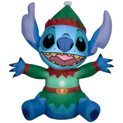 Inflable de patio soplado por aire de Navidad Stitch as Elf de 4,5 pies, multicolor, de Disney Foto 1 de 4