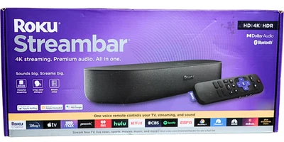 Roku Streambar 4K/HD/HDR Streaming Media Player Dolby Audio Black NEW! - Image 1 of 3