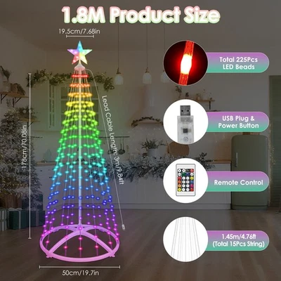 1.8M/2.1M Christmas Cone Tree Light Outdoor Lighted Xmas Tree Light w/App+Remote - Image 1 of 4