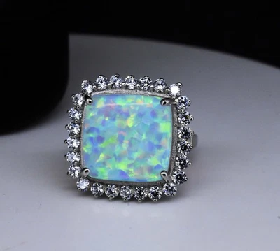 Anello in argento sterling 925 15 mm opale di fuoco naturale non trattato... - Immagine 1 di 4