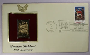 1987 Delaware Satehood 200th Anniversary Replica Golden Cover Stamp - Picture 1 of 4