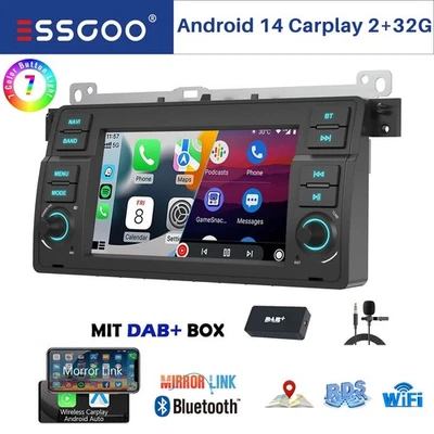 DAB+ Carplay Android 14 Autoradio GPS Navi Für BMW E46 3er 318 320 325 M3 MG ZT - Bild 1 von 4