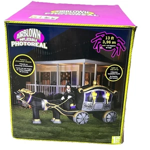 Gemmy 13' Airblown Inflatable Grim Reaper Horse Hearse Carriage Hallowwen 57594 - Picture 1 of 8