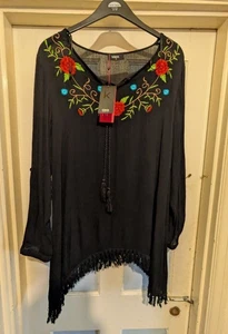 Brand New Summer Top By KLASS.Black Size 18and Embroidered Roses - Picture 1 of 7