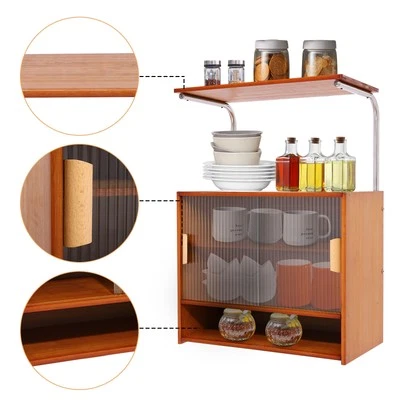 Microware Stand Kitchen Island Storage Cabinet with Open Shelves & Doors - Image 1 of 4