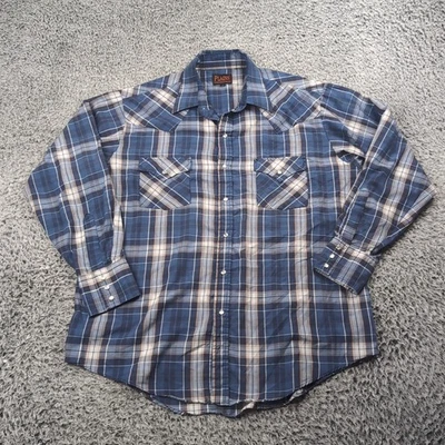 Ely Plains Shirt Adult Large Blue Pearl Snap Casual Plaid Cowboy Chore Rodeo - Image 1 of 4