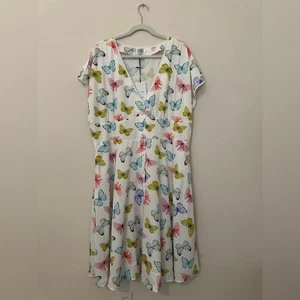 NWT Unique Vintage White Butterfly Fit and Flare Midi Dress Sz 2X Retro Feminine - Bild 1 von 13