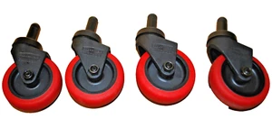 Rubbermaid #7580-L2 Wave Brake Quiet Casters Wheels Red  Set of 4  S5851 - Picture 1 of 9