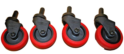 Rubbermaid #7580-L2 Wave Brake Quiet Casters Wheels Red Set of 4 S5851