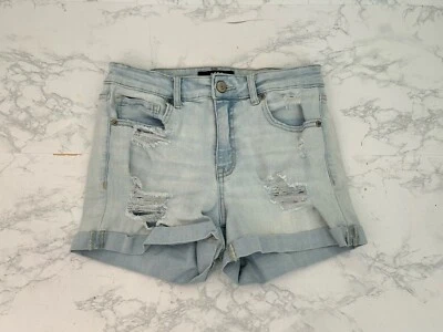 Pantalones Cortos Para Mujer Aeropostale Tiro Alto MIDI Talla 8 Azul Claro Denim Rasgado N1 Foto 1 de 4