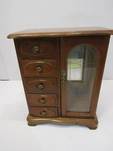 OLD VINTAGE WOOD Jewelry Box Organizer Jewelry Display Storage Case 5 Drawer - Picture 1 of 5