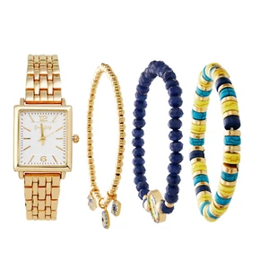 JESSICA CARLYLE LADIES GOLD-TONE WATCH 24 MM & EVIL EYE BRACELET GIFT SET NIB - Picture 1 of 5
