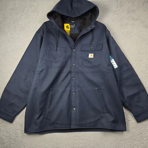 Carhartt Shirt Jacket MENS 2XL XXL BLUE OUTDOOR WORK WEAR HOODED Fleece NWT - Picture 1 of 13