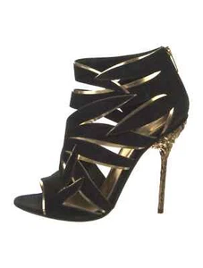 SERGIO ROSSI Black Suede Animal Print Pumps Size 9 IT 39 Good Used Condition - Picture 1 of 5
