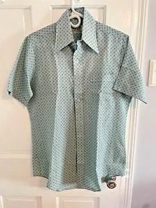 Vintage Van Cort geometrisches kurzärmliges geknöpftes Herrenhemd 14 1/2 Wolle wert - Bild 1 von 4