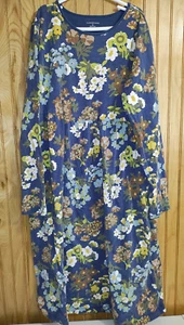 Lands End Girls Long Sleeve Blue Flowers Size 14 Knit Dress Long Modest - Picture 1 of 5