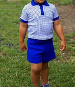 Boys Blue Shirt Shorts Outfit 1960's Age 18 - 24 Months 2 UNUSED Size 22 EB540