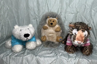 Ganz Webkinz Lot 3 Stuffed Animal-No Codes~Tiger HM032~HM130 Hedgehog~Polar Bear - Image 1 of 4