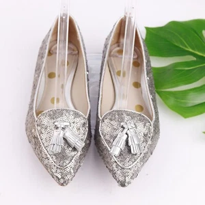 Boden Women's Albertina Flats Size 37.5 6.5 Pointed Silver Metal Sequins Tassel - Picture 1 of 14