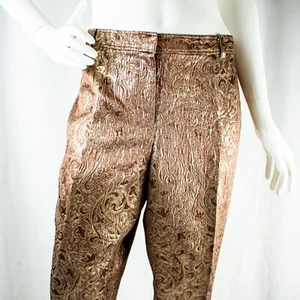 CHICO'S Black Label New Gold Bronze Paisley Women Formal Dress Pants Size L - Picture 1 of 12