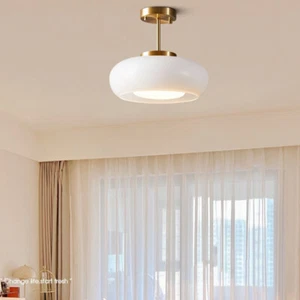 Elegant Retro Semi Flush Mount Ceiling Light Premium Glass Shade Pendant Light - Picture 1 of 13
