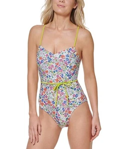 $98 Tommy Hilfiger Adjustable Tie Belt One-Piece Swimsuit Womens Natural Size 14 - Picture 1 of 1