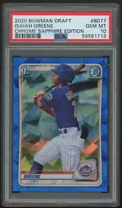 ISIAH GREENE 2020 BOWMAN DRAFT CHROME SAPPHIRE PSA 10 GEM MINT METS BD77 (713) - Picture 1 of 1