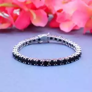Natural Black Spinel Tennis Bracelet in Sterling Silver, Black Spinel Bracelet - Picture 1 of 5