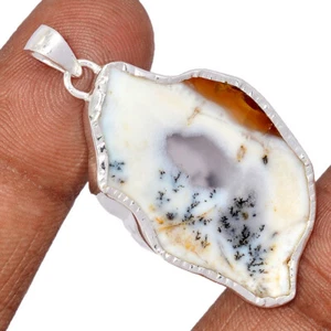 Natural Merlinite Dendritic Opal Slice - Turkey 925 Silver Pendant CP61233 - Picture 1 of 1