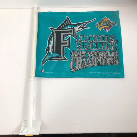 VINTAGE Florida Marlins - 1997 World Series Champions Car Window Flags *NEW* Cover