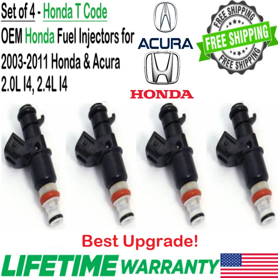 Genuine Honda 4 Pack Best Upgrade Fuel Injectors For 2004-2008 Acura TSX 2.4L I4 - Image 1 of 4